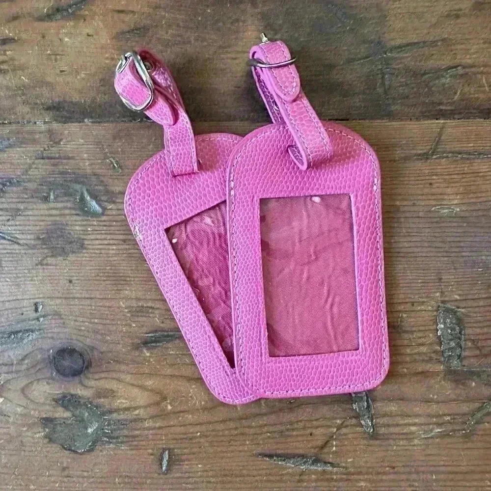 Lillian Vernon Set of 2 Pink Real Leather Luggage Tags NWOT